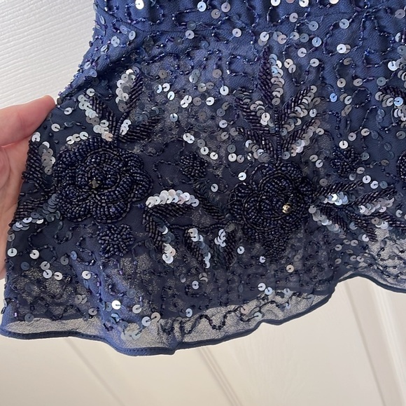 Mac Duggal Dress 10740 Blue Long Sleeve Beaded Sequin Evening Gown NWT - Picture 5 of 7